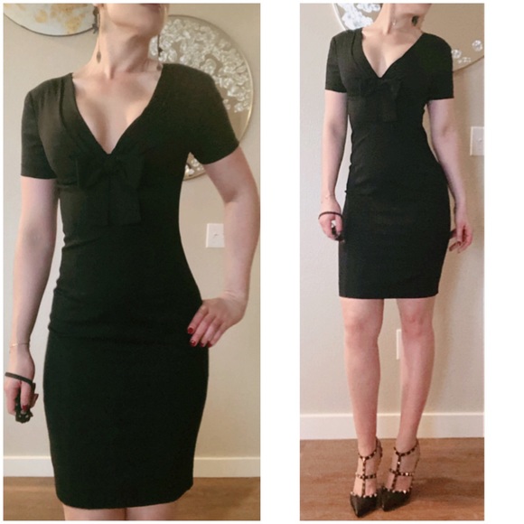 Dsquared2 Black Bow Fitted Sheath Dress SZ 44 8 6 - Picture 3 of 9